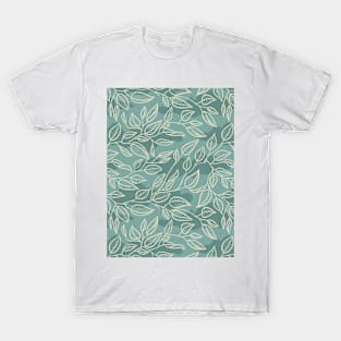 Minimalist Leaf Line Art Illustration as a Seamless Surface Pattern Design T-Shirt